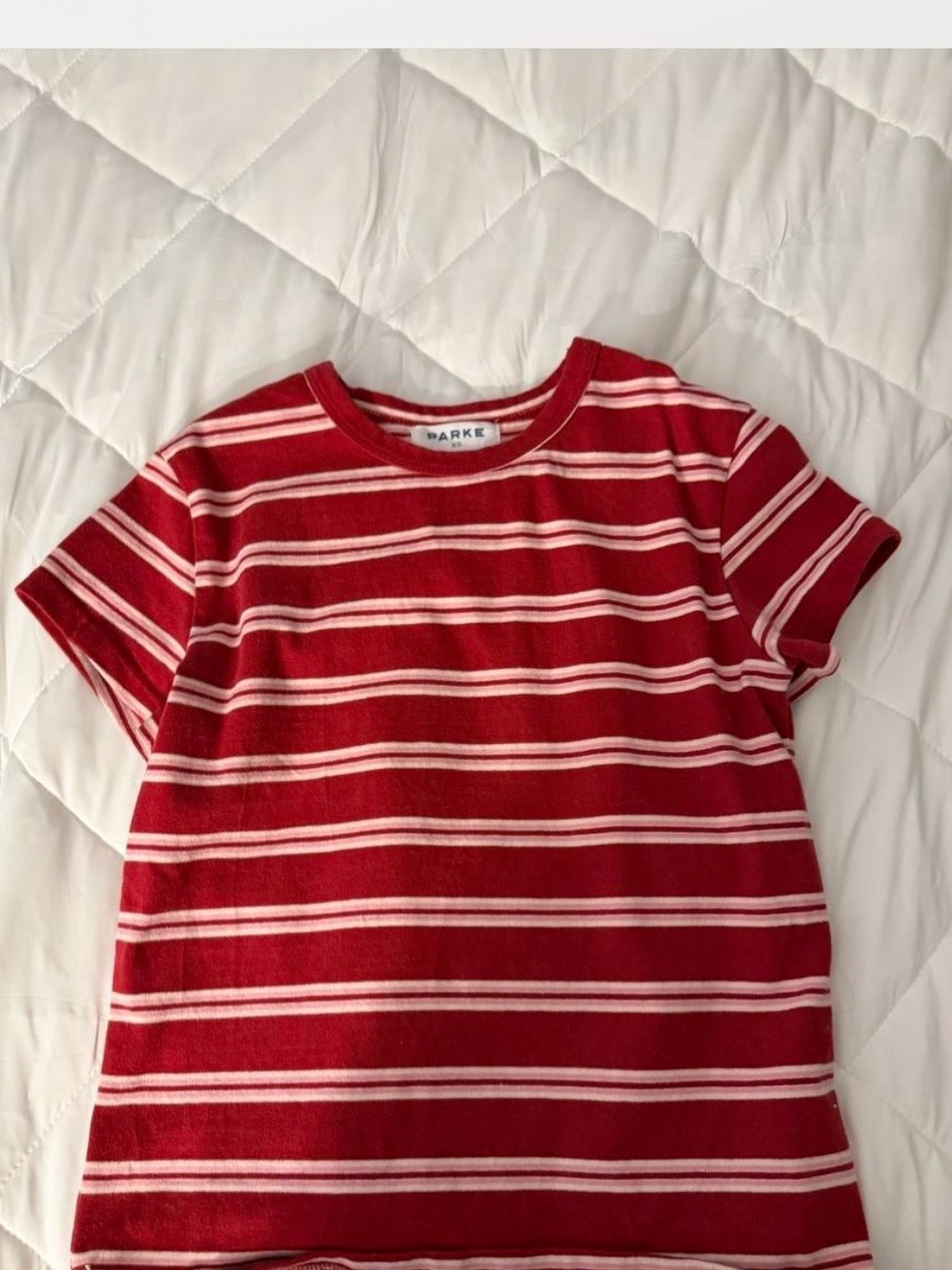 EUC Parke Red and White Striped Short Sleeve Tee